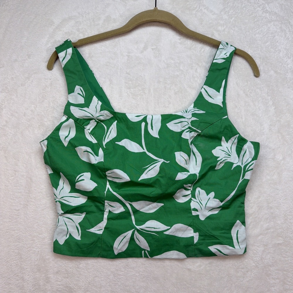 J Crew Floral Two Piece Set Womens Size 6 Green Crop Top Skirt Matching - Picture 2 of 16